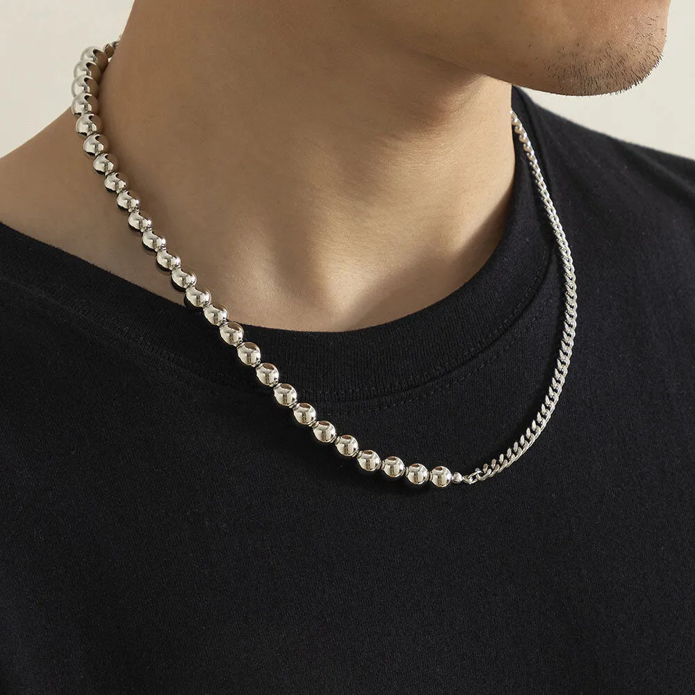 1 PC Alloy Simple Beaded Chain Men Necklace