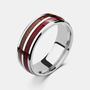 1 Pcs Casual Retro Simple Stainless Steel Temperament Wood Grain Ring