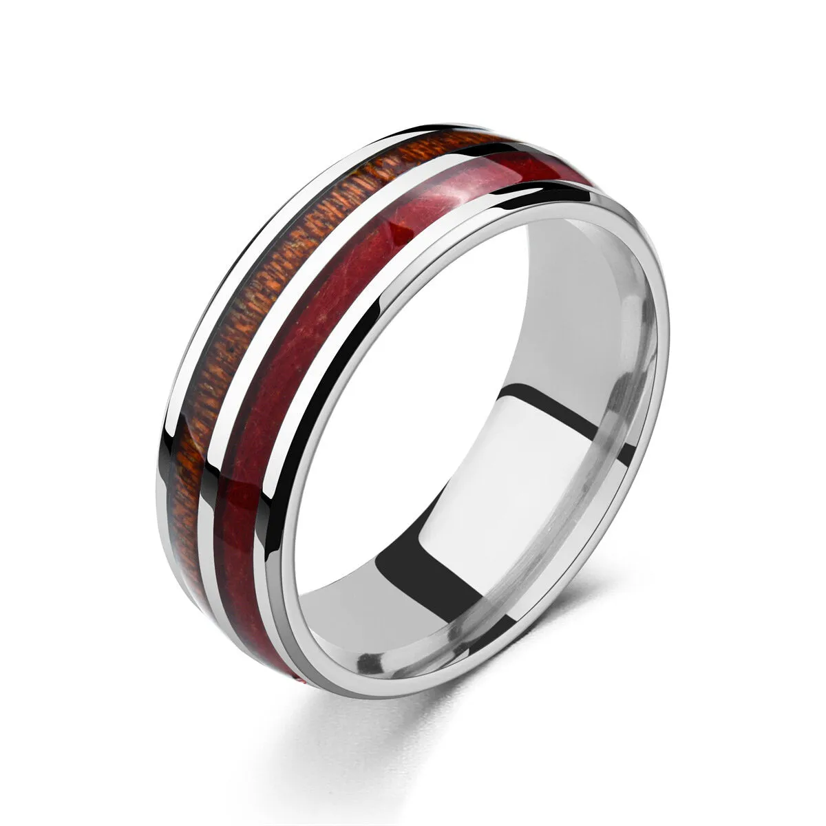 1 Pcs Casual Retro Simple Stainless Steel Temperament Wood Grain Ring