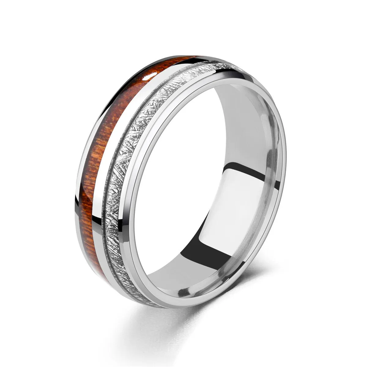 1 Pcs Casual Retro Simple Stainless Steel Temperament Wood Grain Ring