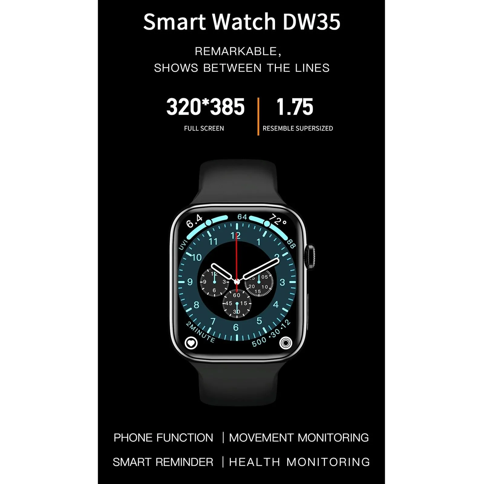 1.75 Inch Full Screen Ip67 Waterproof Smart Watch Support Sleep Monitor / Heart Rate Monitor / Bluetooth Call