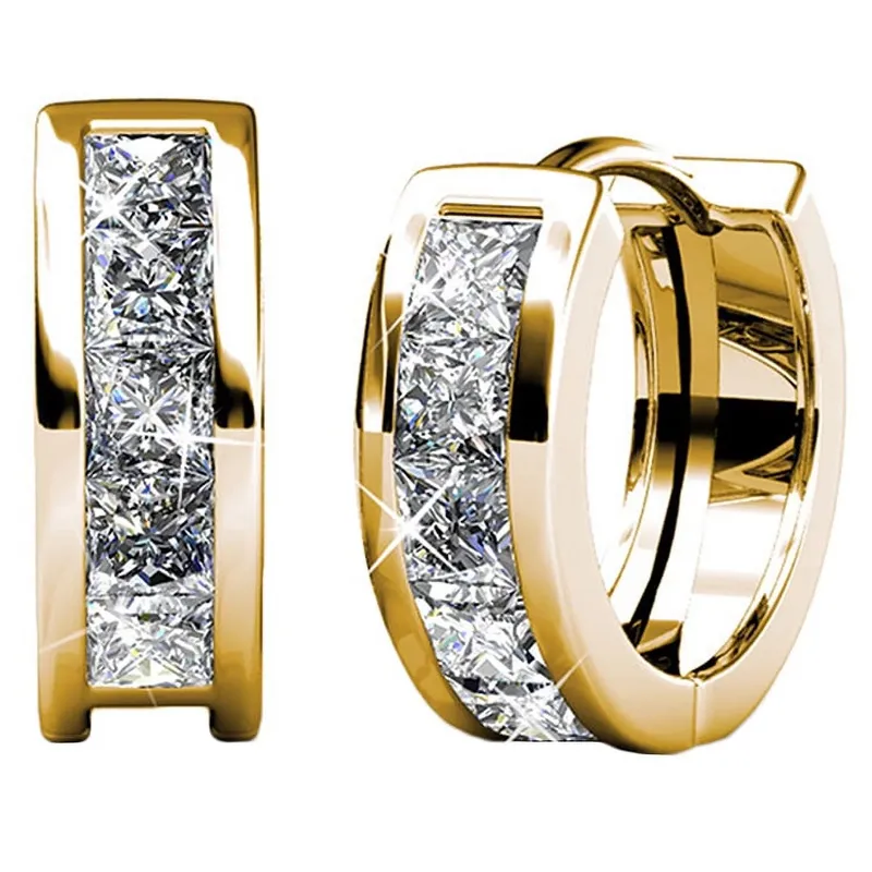 18k Gold Plated Silver Hoop Earrings with Swarovski Crystals