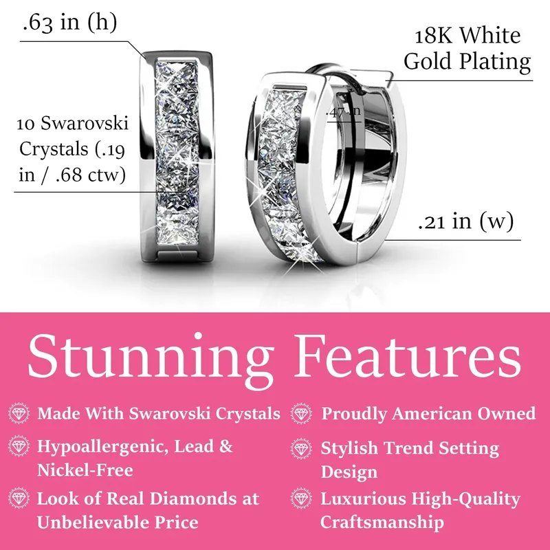 18k Gold Plated Silver Hoop Earrings with Swarovski Crystals