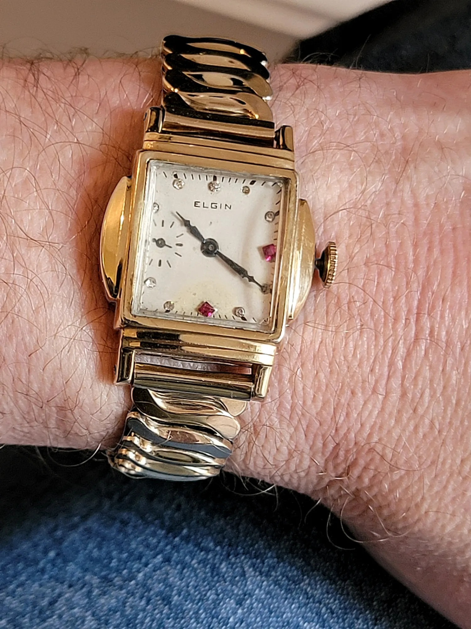 1920 ELGIN Watch Diamond & Ruby Dial Wristwatch Grade 431 U.S.A.