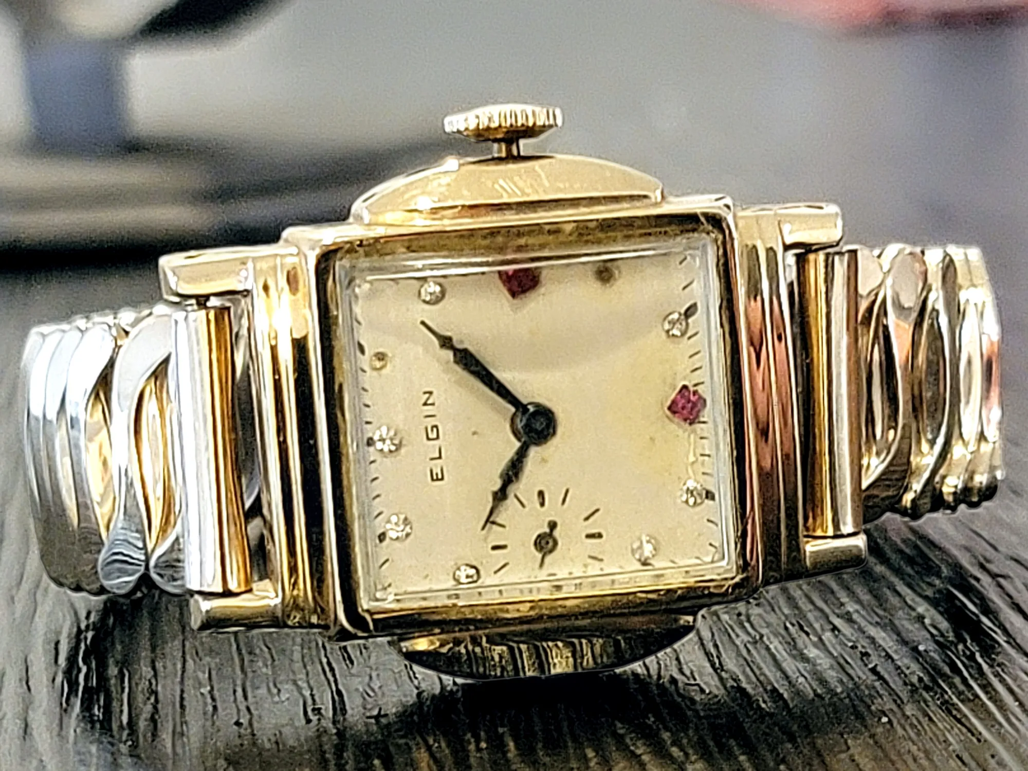 1920 ELGIN Watch Diamond & Ruby Dial Wristwatch Grade 431 U.S.A.