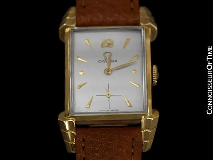1950 Omega Vintage Mens Midsize Watch, 14K Gold - Exquisite Case