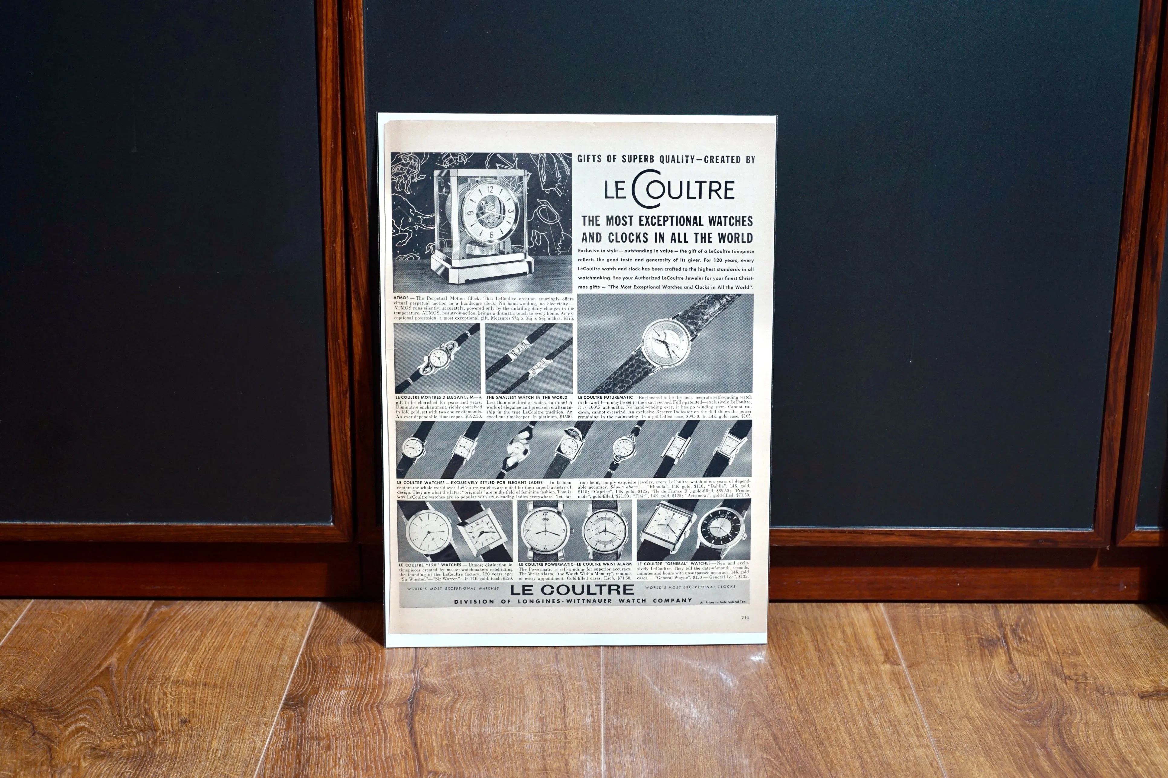 1950s LeCoultre Clocks and Watches Magazine Ad ft. Atmos & Futurematic
