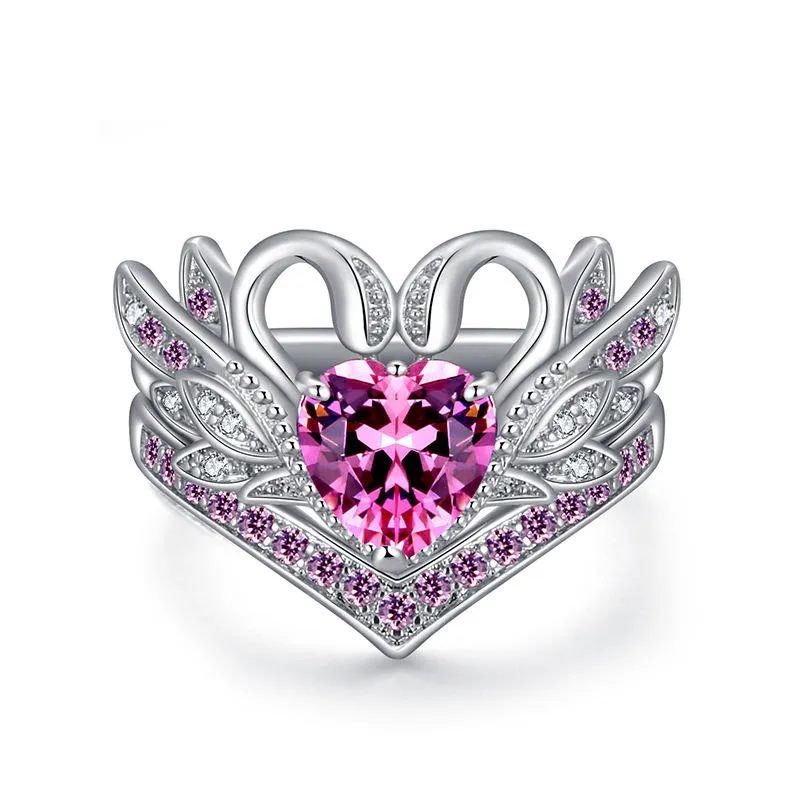 2 Pcs/set Sweet Swan Heart Zirconia Engagement Wedding Ring Unique Gift for Women Girls