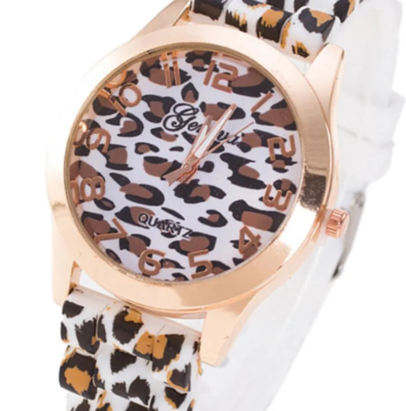 2021 New Fashion Simple Watch Watches for Women Leopard Print Silicone Watch Jelly Analog Girl Wristwatch Geneva Dress Relojes
