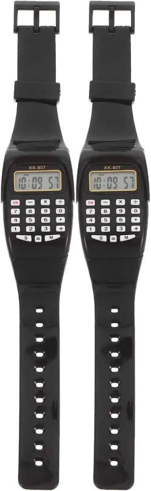 2pcs Calculator Watch, Calculator Wrist Watch Portable Calculations Watch Vintage Square Digital Watch Movement Clearly Calculators Watches for Men Women, Black