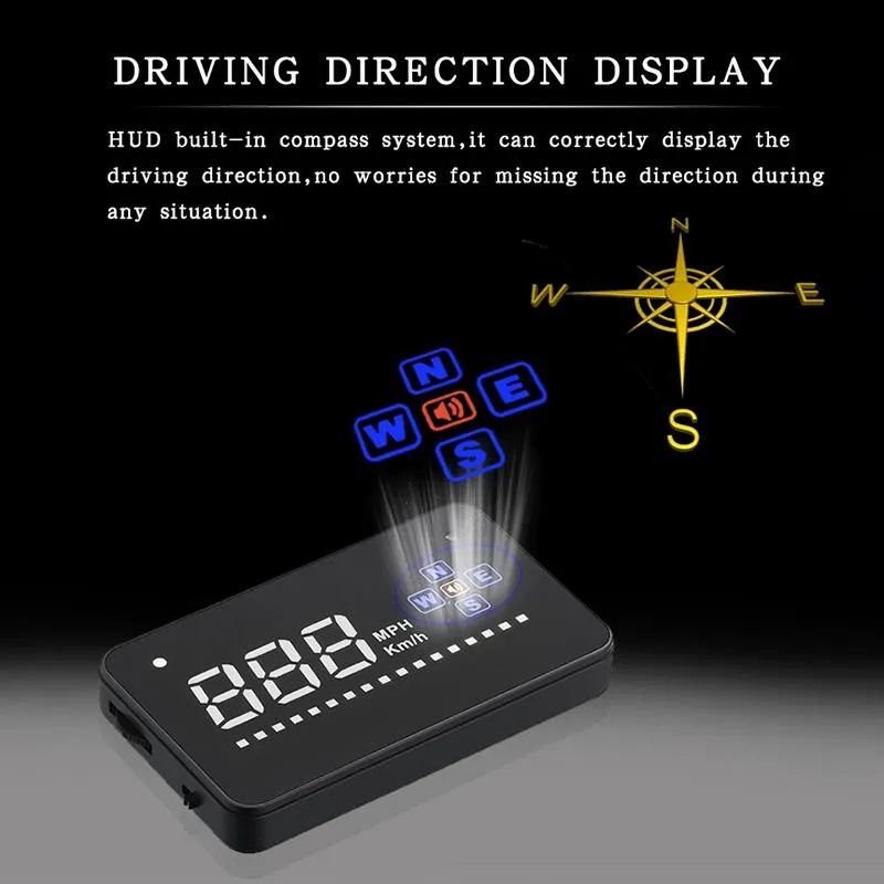 3.5 Inch Gps Car Hud Speed Alarm Compass Km / Miles Black