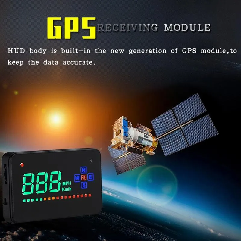3.5 Inch Gps Car Hud Speed Alarm Compass Km / Miles Black