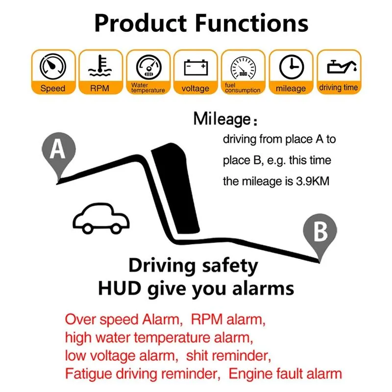 4 Inch Obd2 Gps Head Up Display Car Speed Revolving Speed Water Temp Battery Voltage Running Speed & Distance