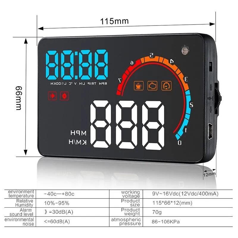 4 Inch Obd2 Gps Head Up Display Car Speed Revolving Speed Water Temp Battery Voltage Running Speed & Distance