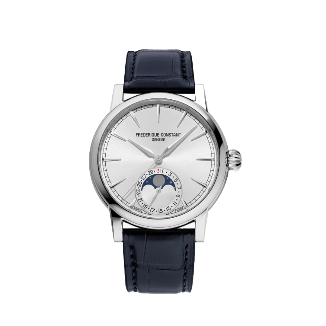 40mm Classic Moonphase Date Watch with Silver Dial