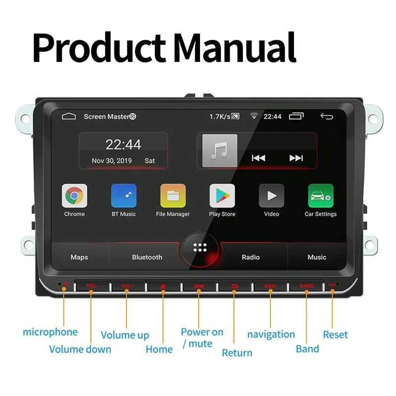 9 Inch Car Hd Radio Receiver Mp5 Player For Volkswagen - Fm Bluetooth Tf Card Gps Wifi - 1Gb   16Gb