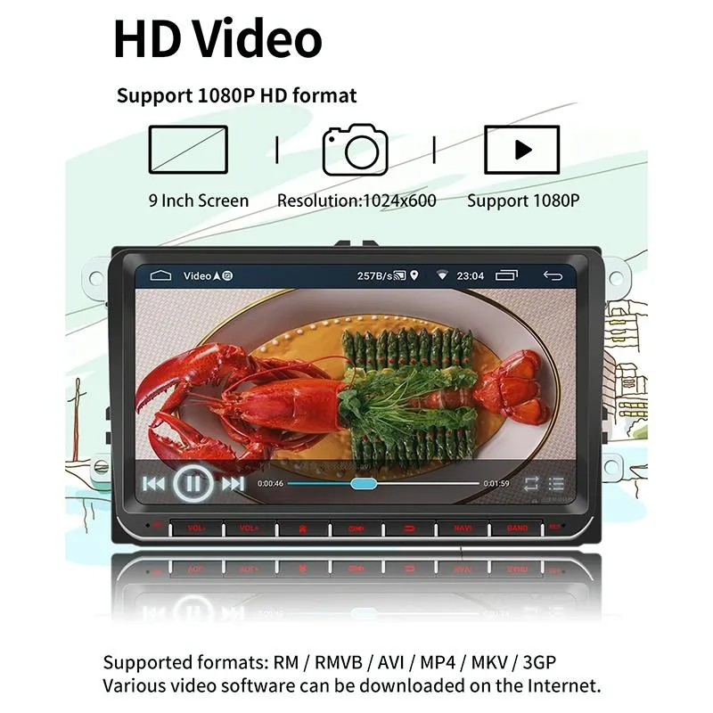 9 Inch Car Hd Radio Receiver Mp5 Player For Volkswagen - Fm Bluetooth Tf Card Gps Wifi - 1Gb   16Gb