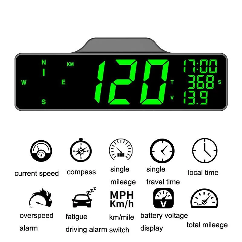 9 Inch Car Hud Gps Speedometer W / Compass Multifunction Display