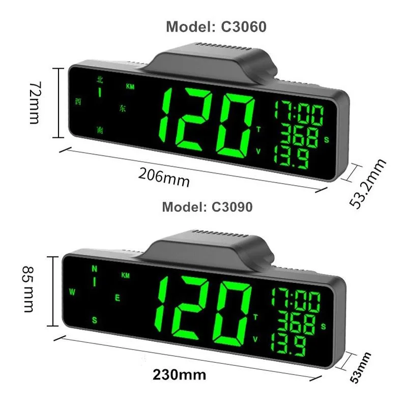 9 Inch Car Hud Gps Speedometer W / Compass Multifunction Display