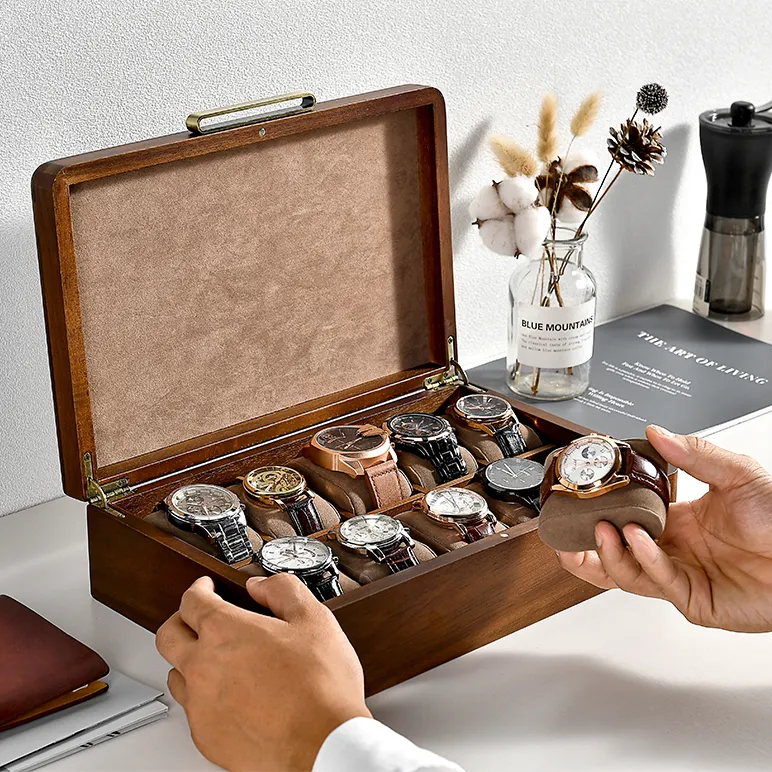 Acacia Wood Watch Box Organizer with 10 Slots for Watches