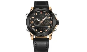 Analog Digital Leather Sports Watches Men's Back Light Digital LED Display Wrist Watch
