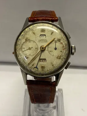 ANGELUS  Jumbo Chronograph Vintage 1940's  Date & Month Watch - $20K APR w/ COA!