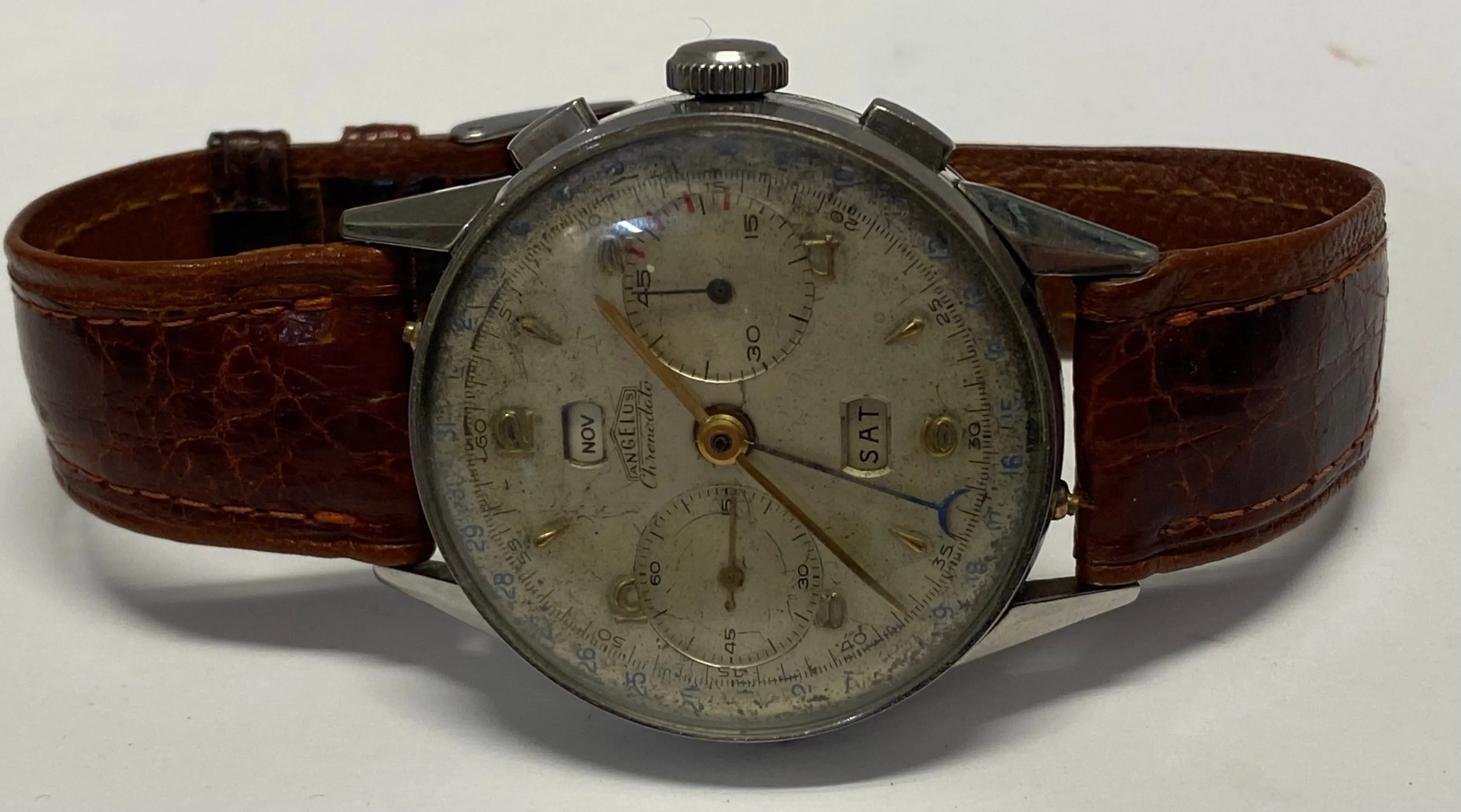 ANGELUS  Jumbo Chronograph Vintage 1940's  Date & Month Watch - $20K APR w/ COA!