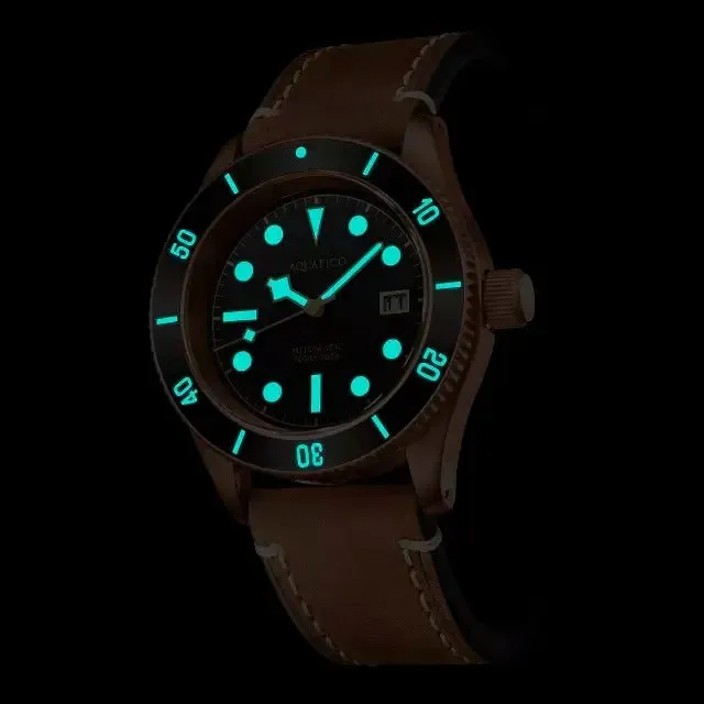 Aquatico Bronze Sea Star Black Dial Watch (Green Ceramic Bezel)