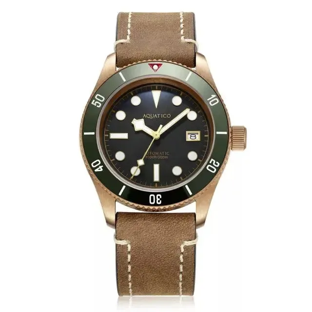 Aquatico Bronze Sea Star Black Dial Watch (Green Ceramic Bezel)
