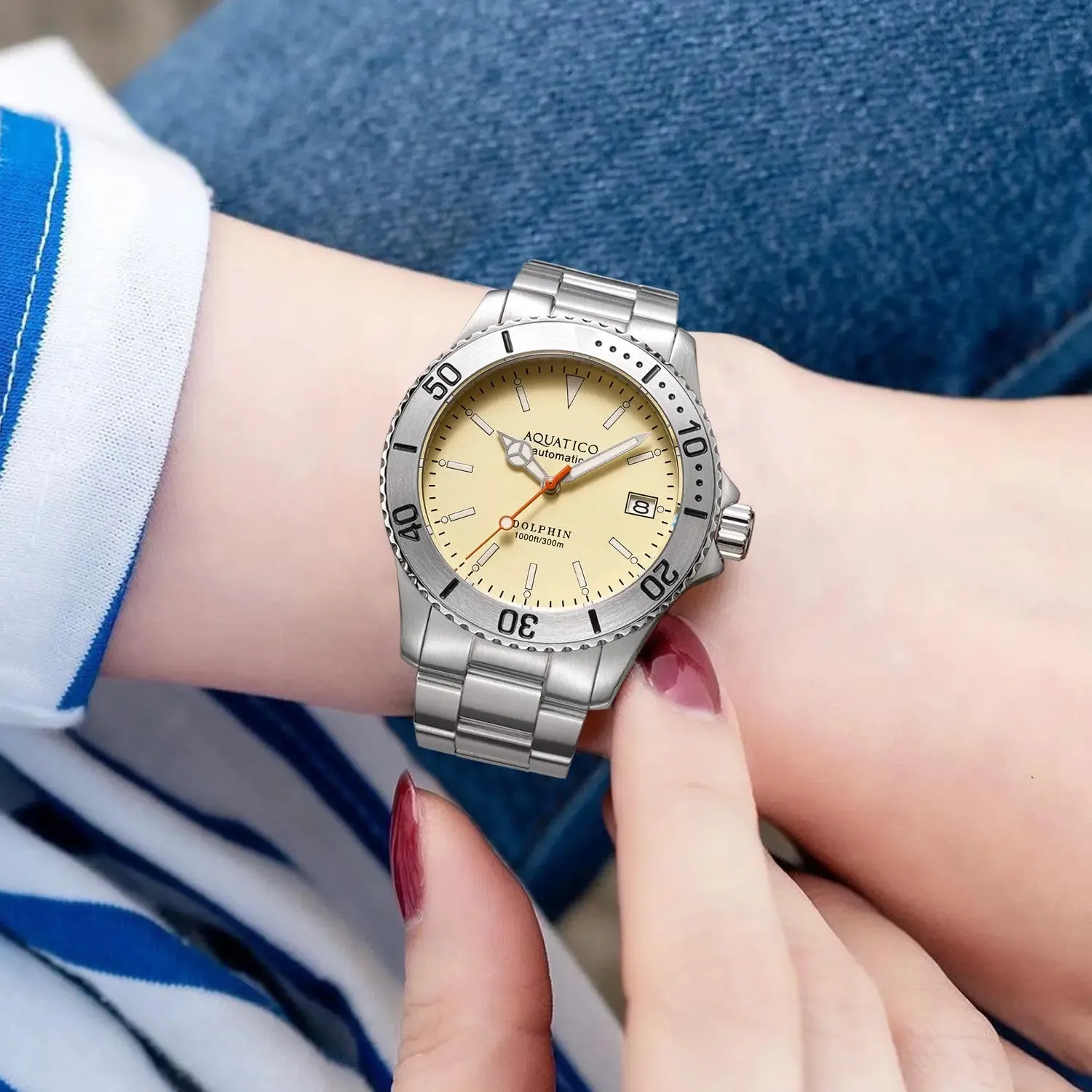 Aquatico Dolphin 38mm Dive Watch Cream Dial (NH35)