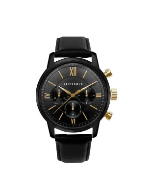 Aries Gold Eternal Black Stainless Steel Leather Strap G 1027 BKG-BKG Watch