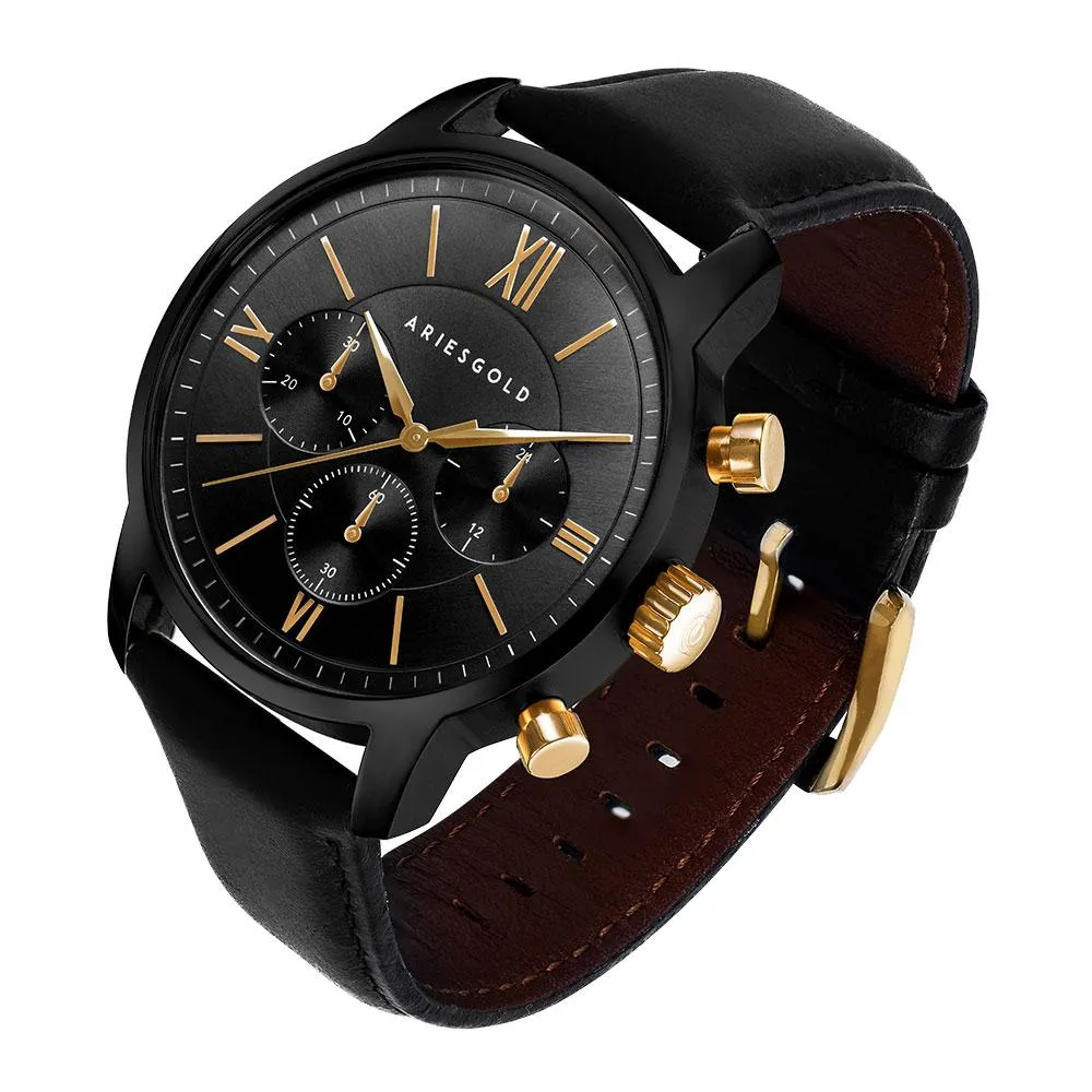 Aries Gold Eternal Black Stainless Steel Leather Strap G 1027 BKG-BKG Watch