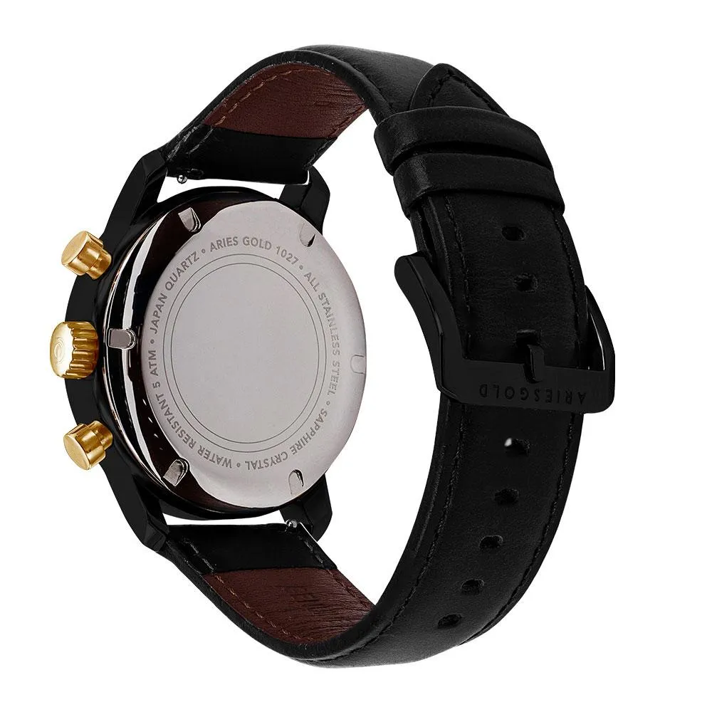 Aries Gold Eternal Black Stainless Steel Leather Strap G 1027 BKG-BKG Watch