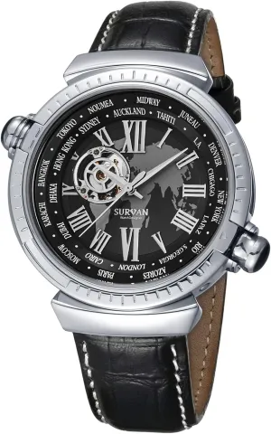 Automatic Watches for Men, Leather Strap Mechanical Watch, Water Resistant Skeleton Watch, Self Winding Watches for Men (No Battery Needed)