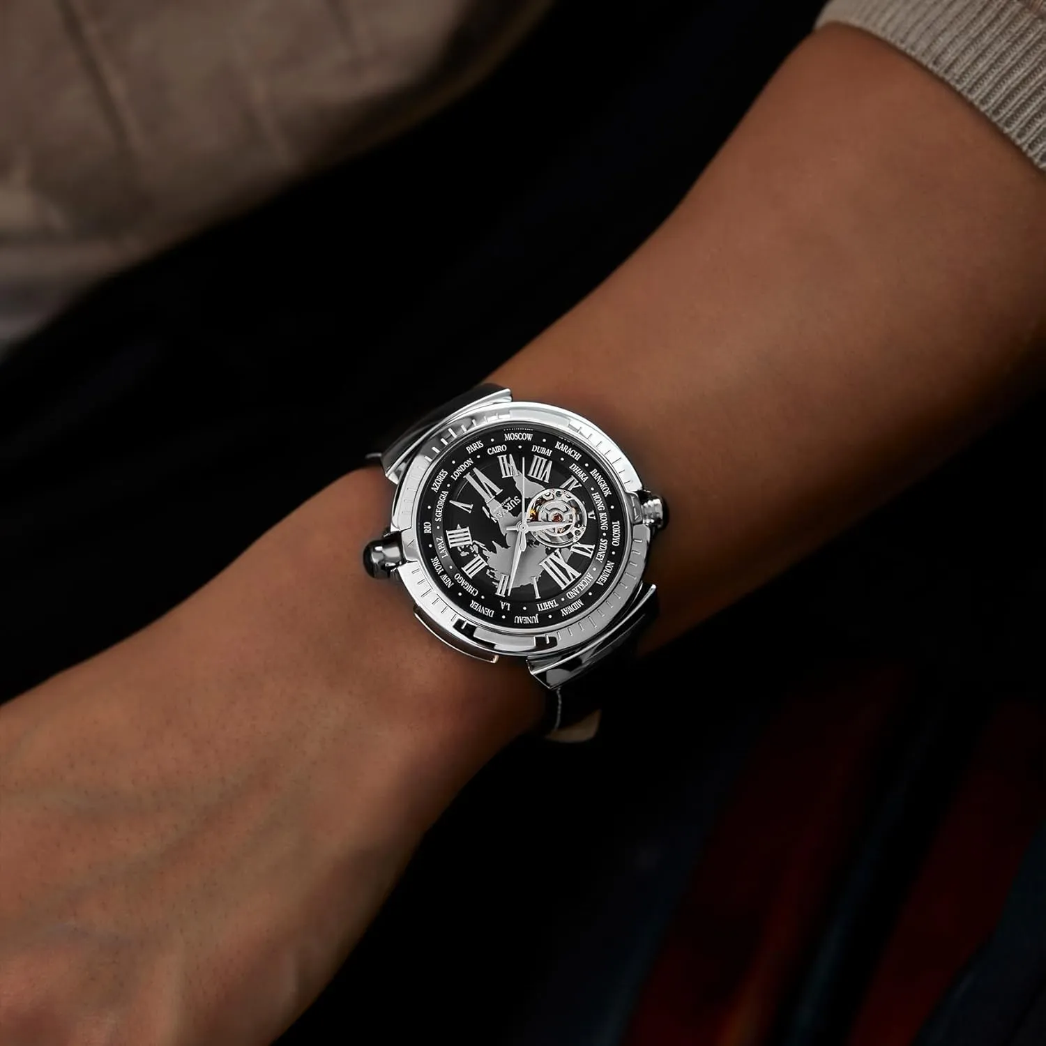Automatic Watches for Men, Leather Strap Mechanical Watch, Water Resistant Skeleton Watch, Self Winding Watches for Men (No Battery Needed)