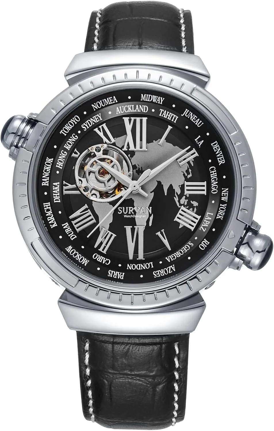 Automatic Watches for Men, Leather Strap Mechanical Watch, Water Resistant Skeleton Watch, Self Winding Watches for Men (No Battery Needed)