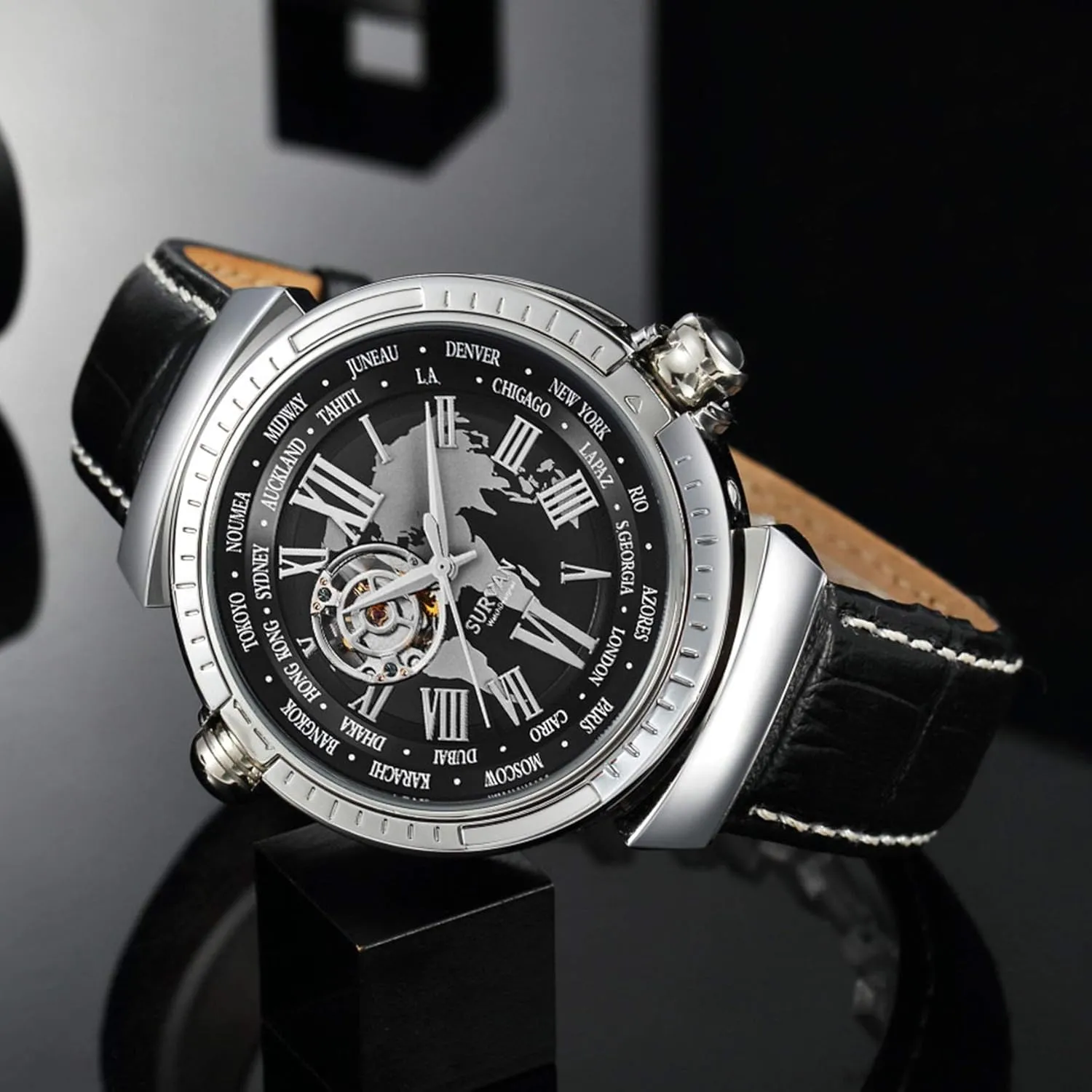 Automatic Watches for Men, Leather Strap Mechanical Watch, Water Resistant Skeleton Watch, Self Winding Watches for Men (No Battery Needed)