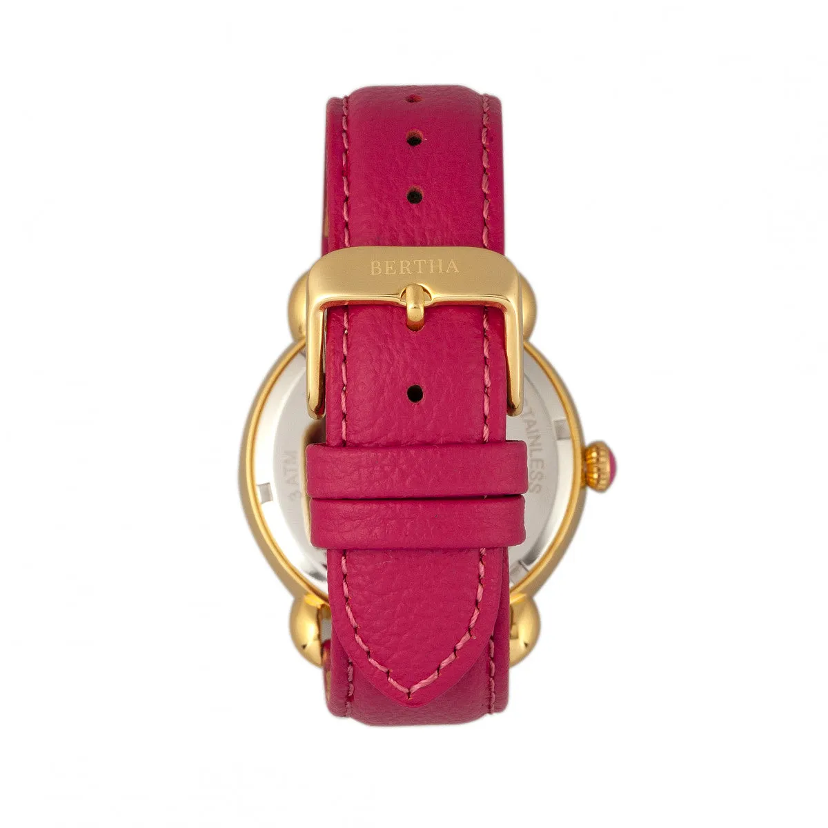 Bertha Jennifer MOP Leather-Band Ladies Watch - Gold/Pink