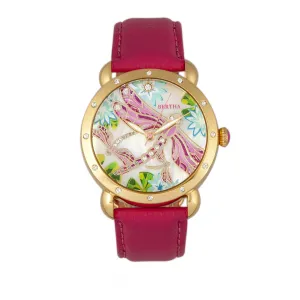 Bertha Jennifer MOP Leather-Band Ladies Watch - Gold/Pink