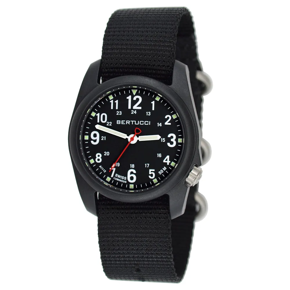 Bertucci Unisex DX3 Field Resin Watch - Black Nylon Strap - Black Dial - 11015
