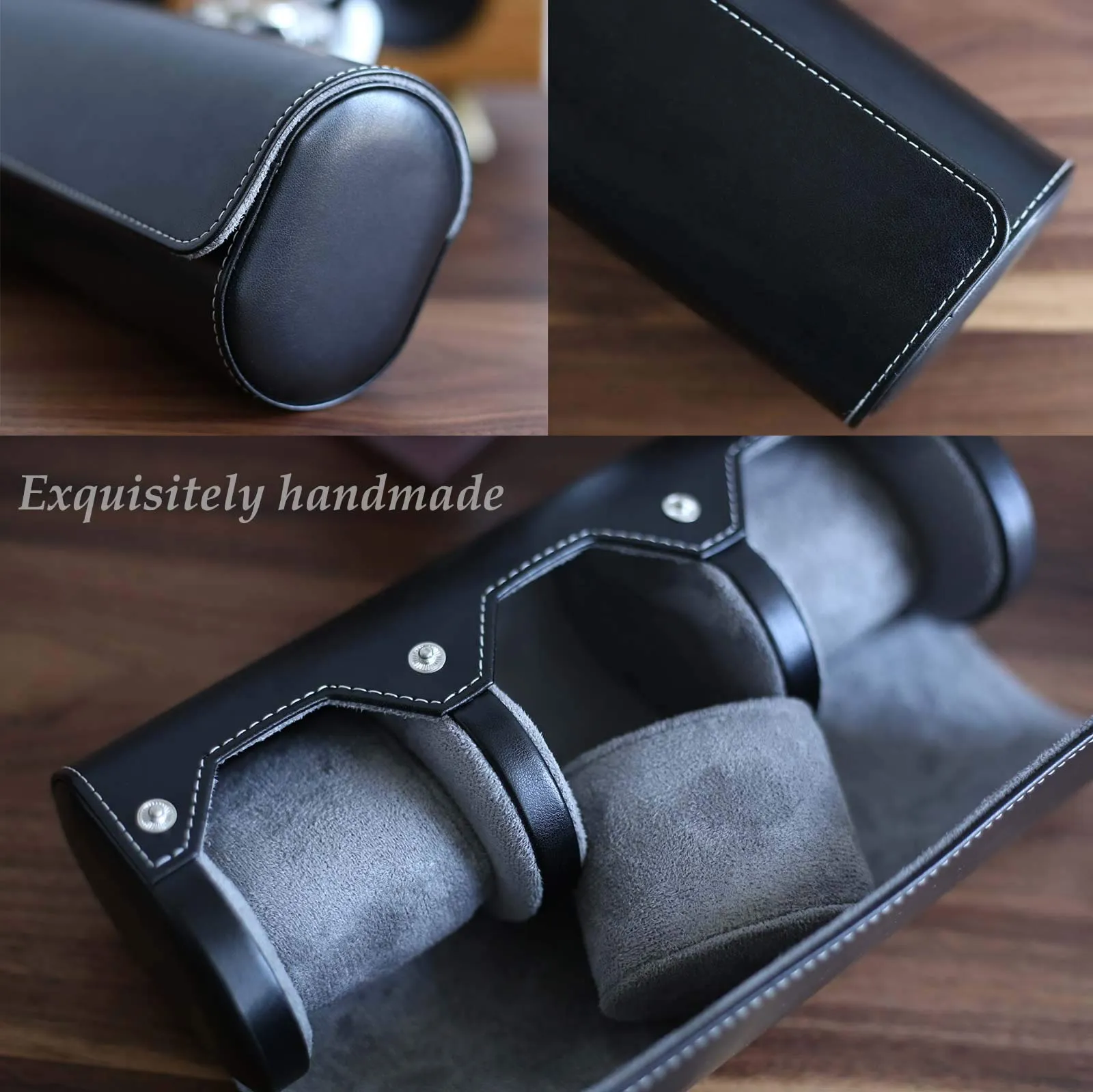 Besforu Watch Box Organizer for Mens Watch case Travel roll Portable 3 Watch Display Storage with Velvet Sections to Holder Large Watch (Black) Black