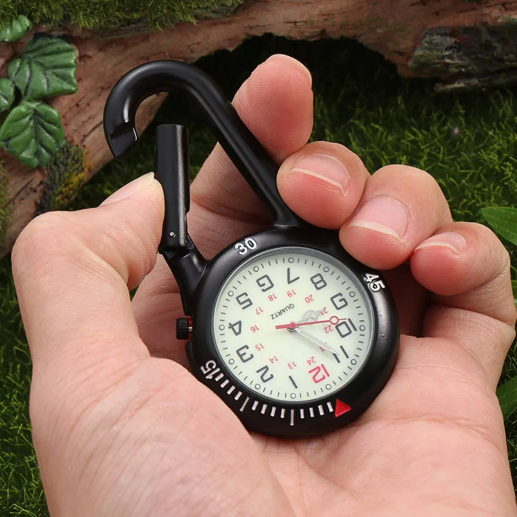 BESPORTBLE 2pcs Black Clip On Carabiner Luminous Face Fob Watch Digital Clip-on Quartz Watch Glow in The Dark Metal Fob Watch Black Dial Doctor Nurse Unisex Men Women