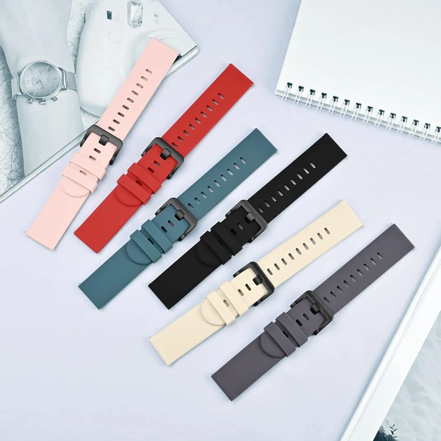 BISONSTRAP Silicone Watch Bands, Slim Watch Straps with Quick Release, 22mm, Black with Black Buckle