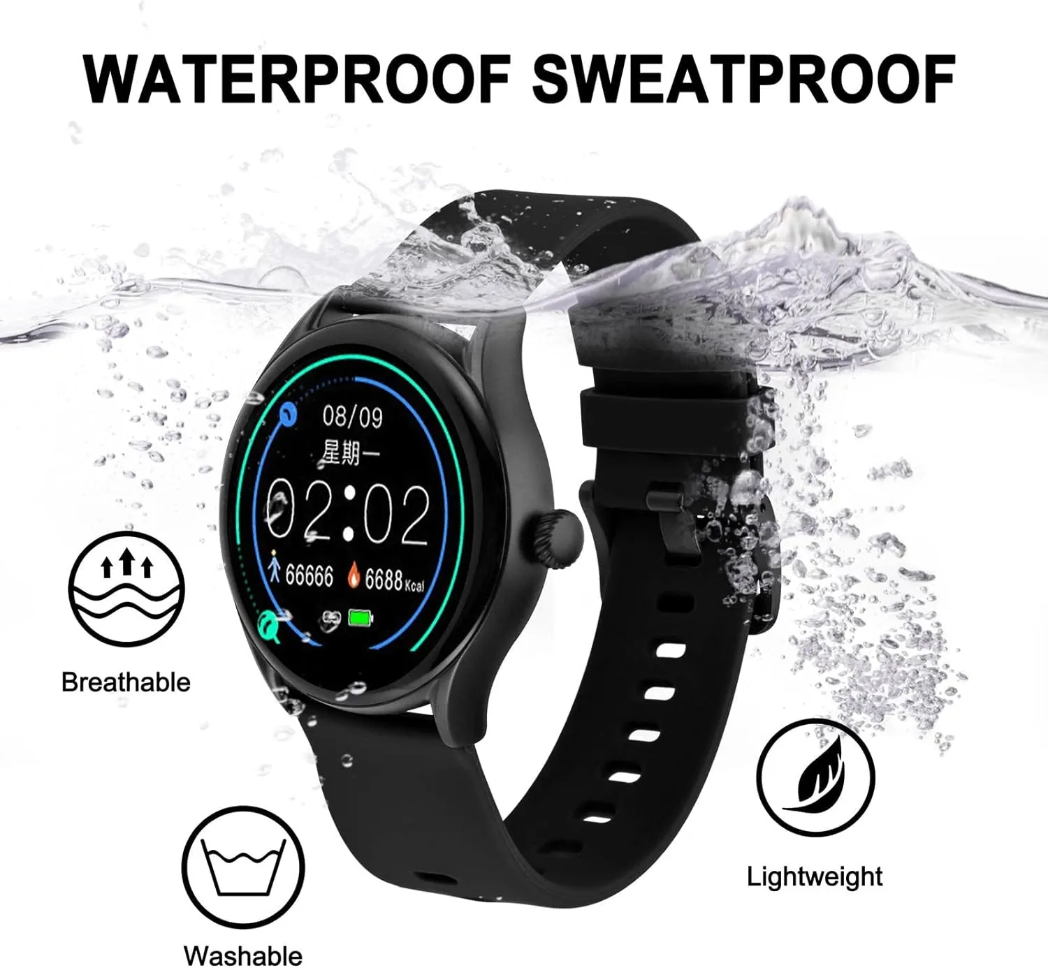 BISONSTRAP Silicone Watch Bands, Slim Watch Straps with Quick Release, 22mm, Black with Black Buckle