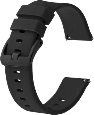 BISONSTRAP Silicone Watch Bands, Slim Watch Straps with Quick Release, 22mm, Black with Black Buckle