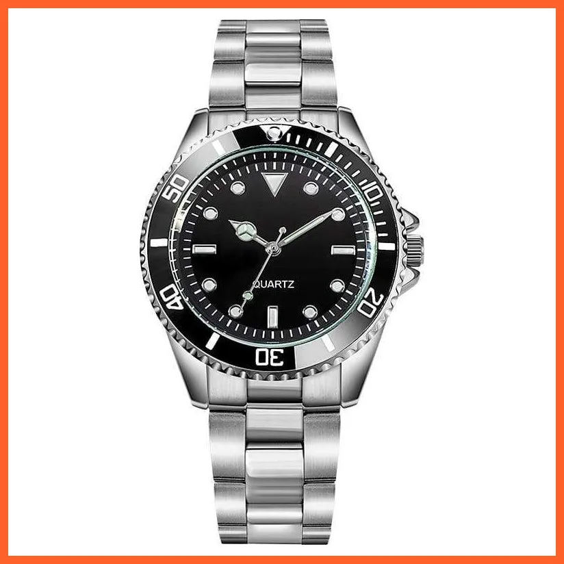 Black Dial Men Business Watch Spinning Bezel Metal Strap Wristwatches