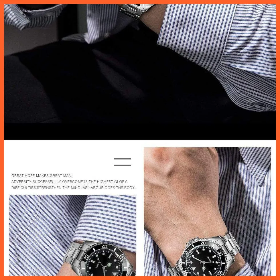 Black Dial Men Business Watch Spinning Bezel Metal Strap Wristwatches