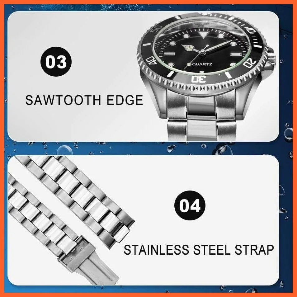 Black Dial Men Business Watch Spinning Bezel Metal Strap Wristwatches