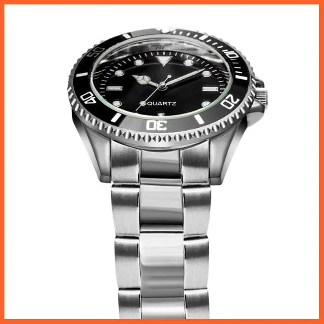 Black Dial Men Business Watch Spinning Bezel Metal Strap Wristwatches
