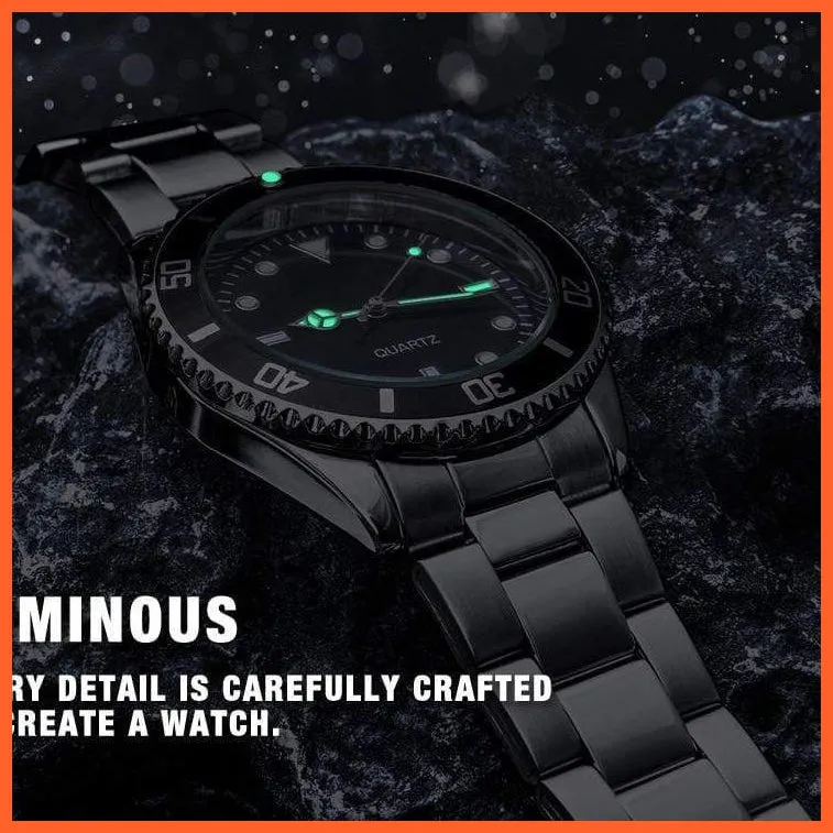 Black Dial Men Business Watch Spinning Bezel Metal Strap Wristwatches